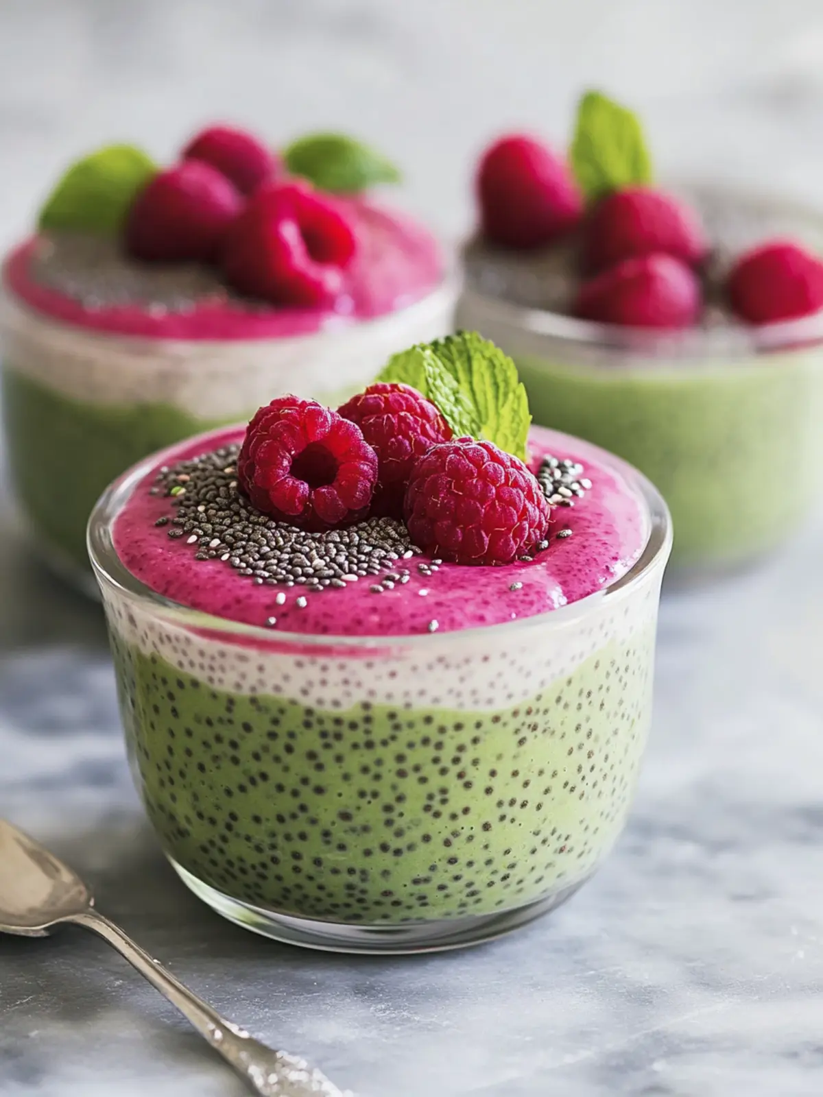 Raspberry Matcha Chia Pudding