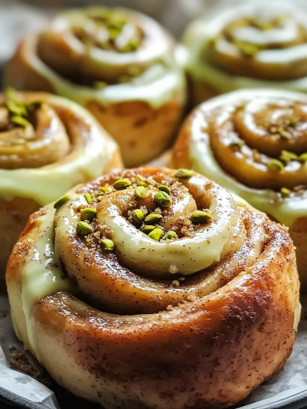 Warm Pistachio Cream Cinnamon Rolls