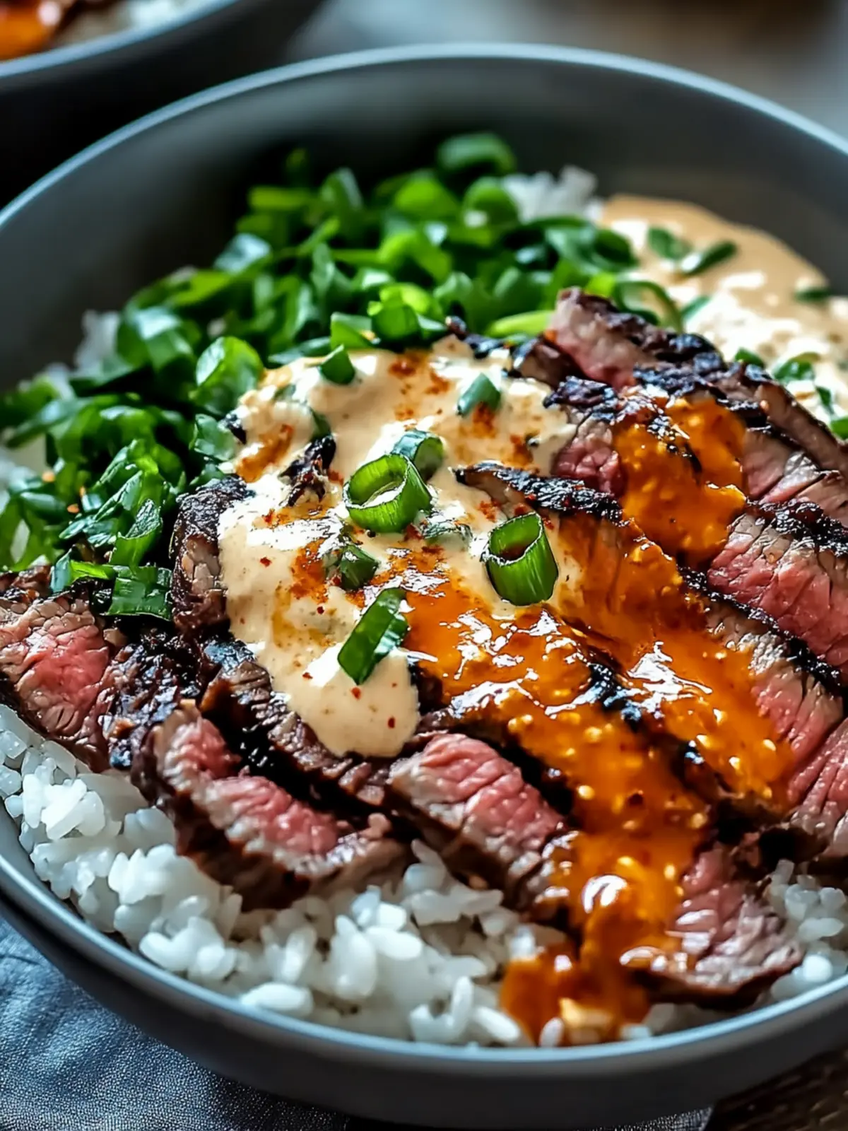 Korean BBQ Steak Rice Bowls with Spicy Cream Sauce Recipe