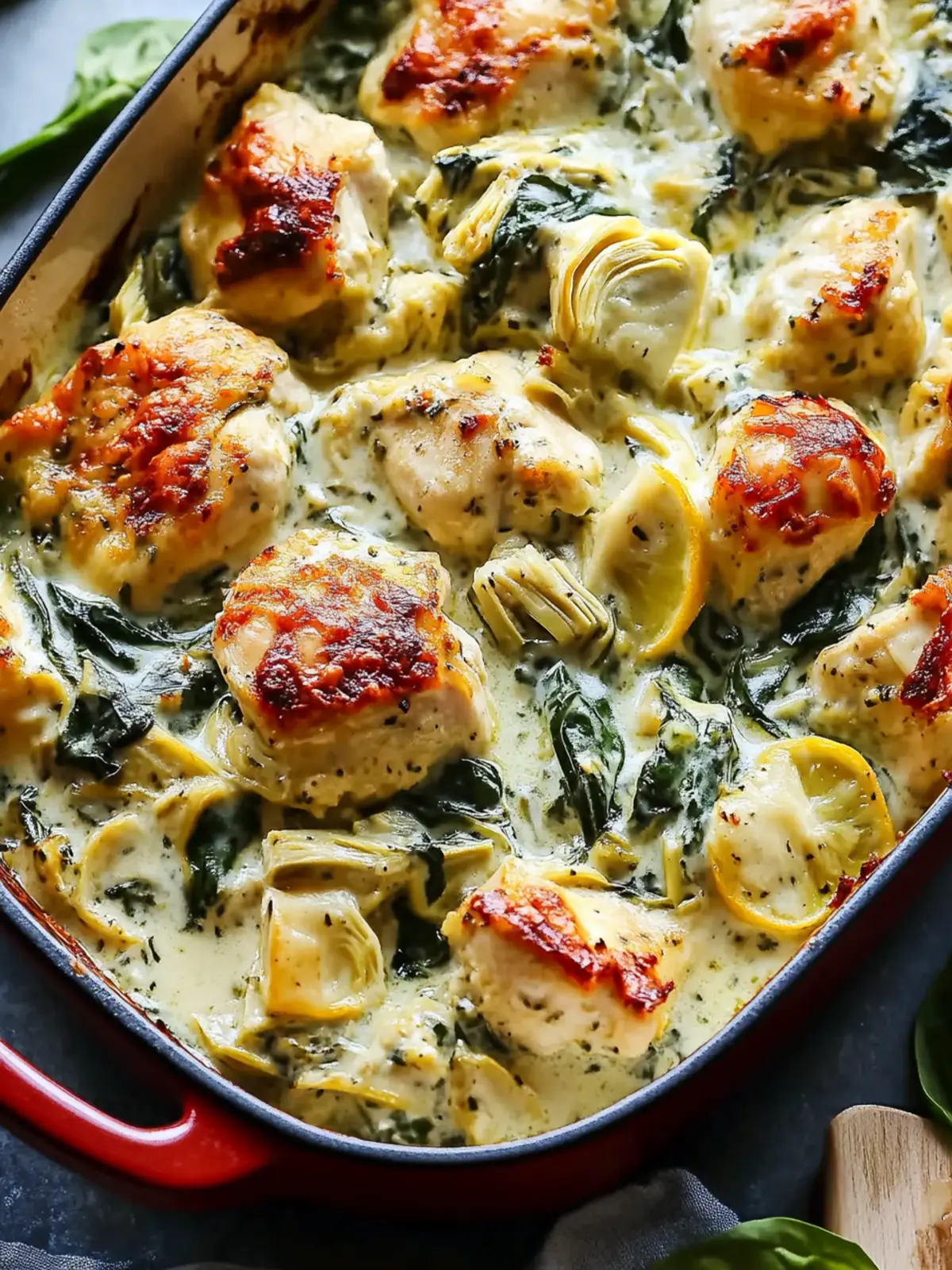 Creamy Lemon Spinach Artichoke Chicken Bake