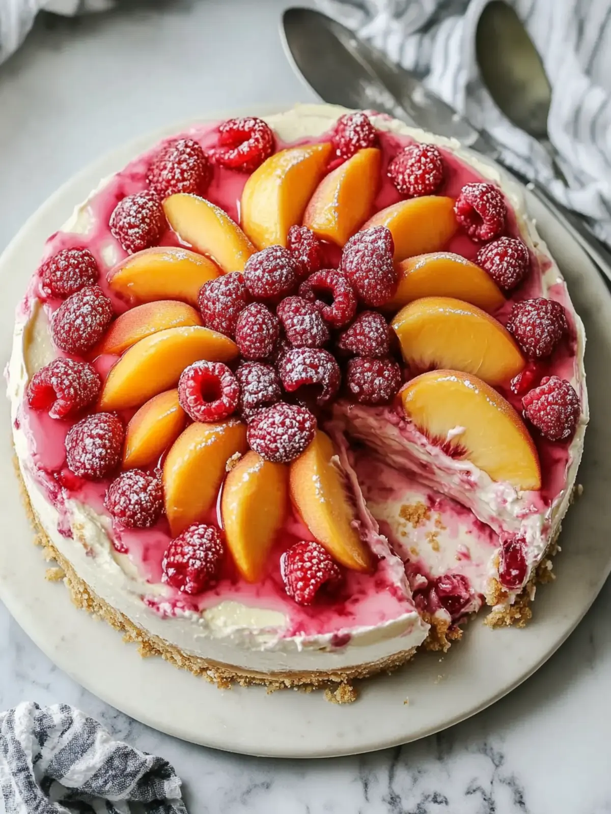 Summer Bliss Peach and Raspberry Cheesecake Delight