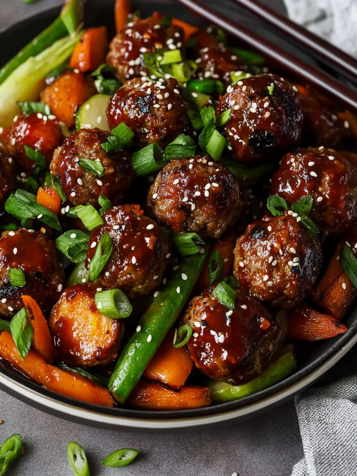 Korean BBQ Meatballs with Roasted Vegetables