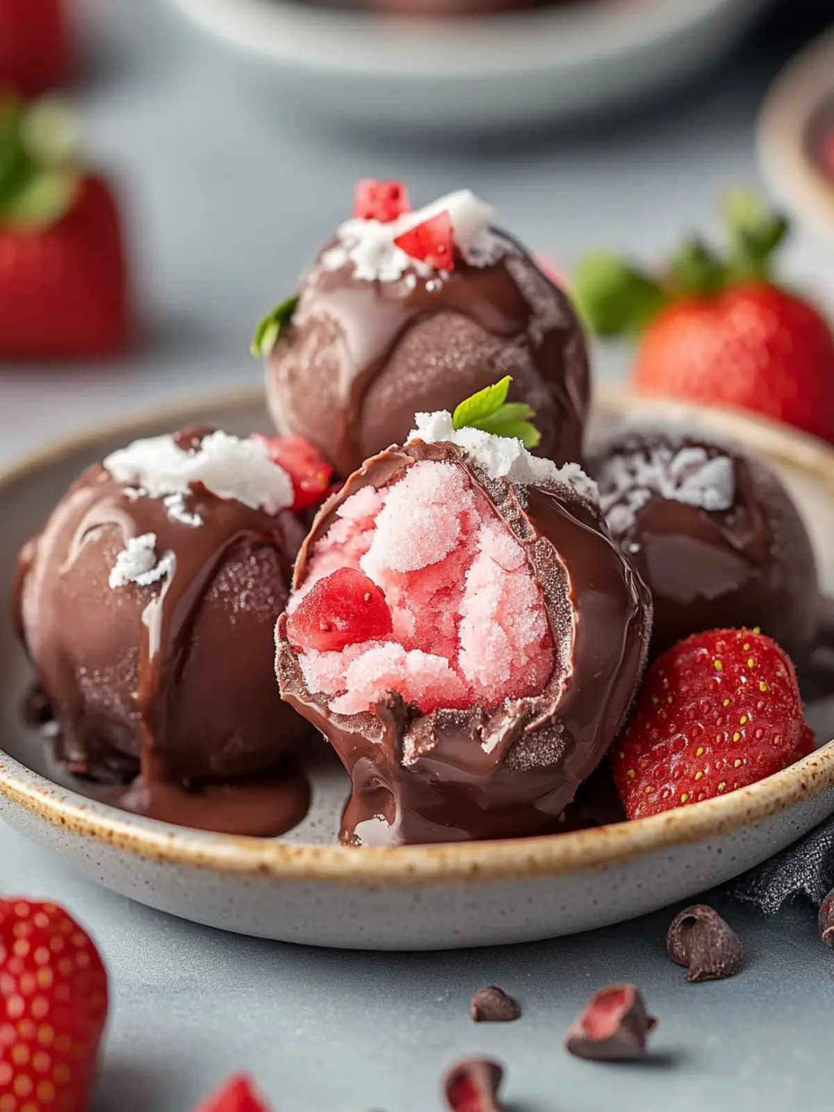 Irresistible Chocolate Strawberry Frozen Yogurt Bites
