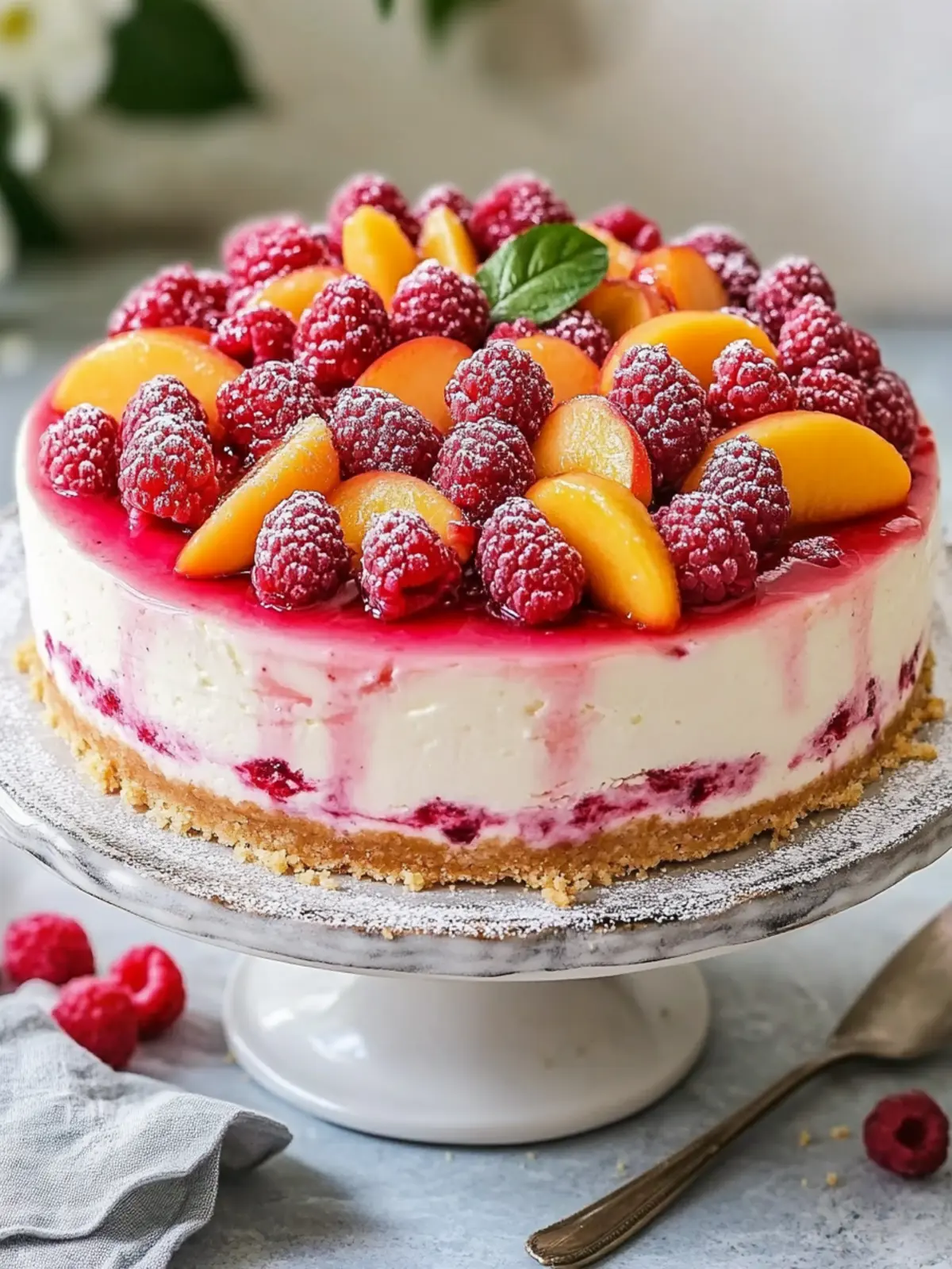 Summer Bliss Peach and Raspberry Cheesecake Delight
