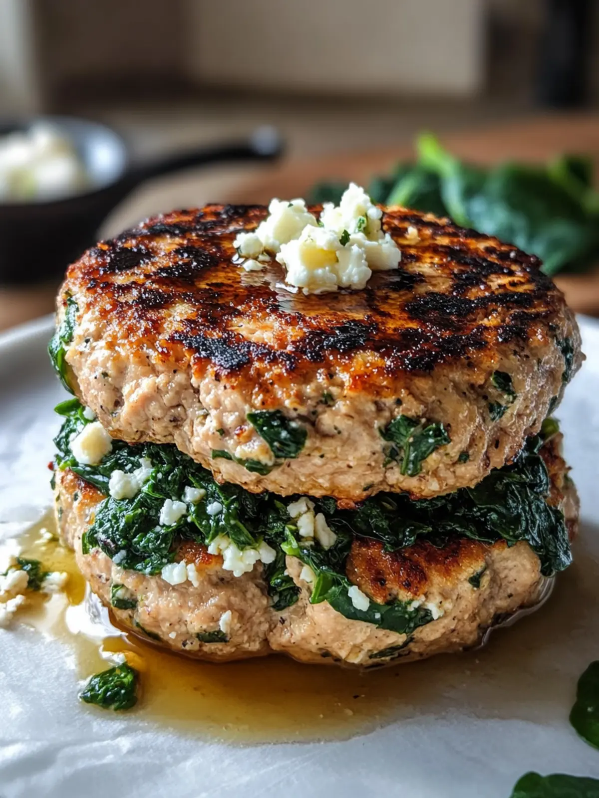 Keto Spinach Feta Turkey Burgers