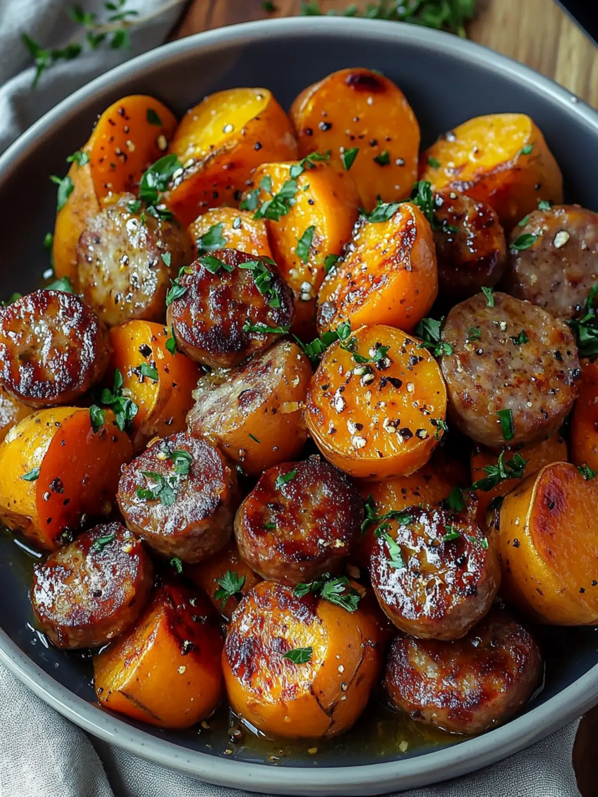 Sausage Sweet Potatoes with Honey Garlic
