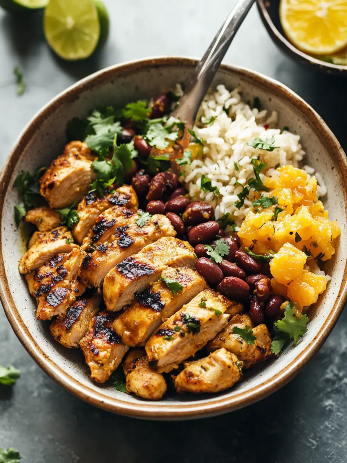 Cilantro Orange Chicken with Rice and Beans