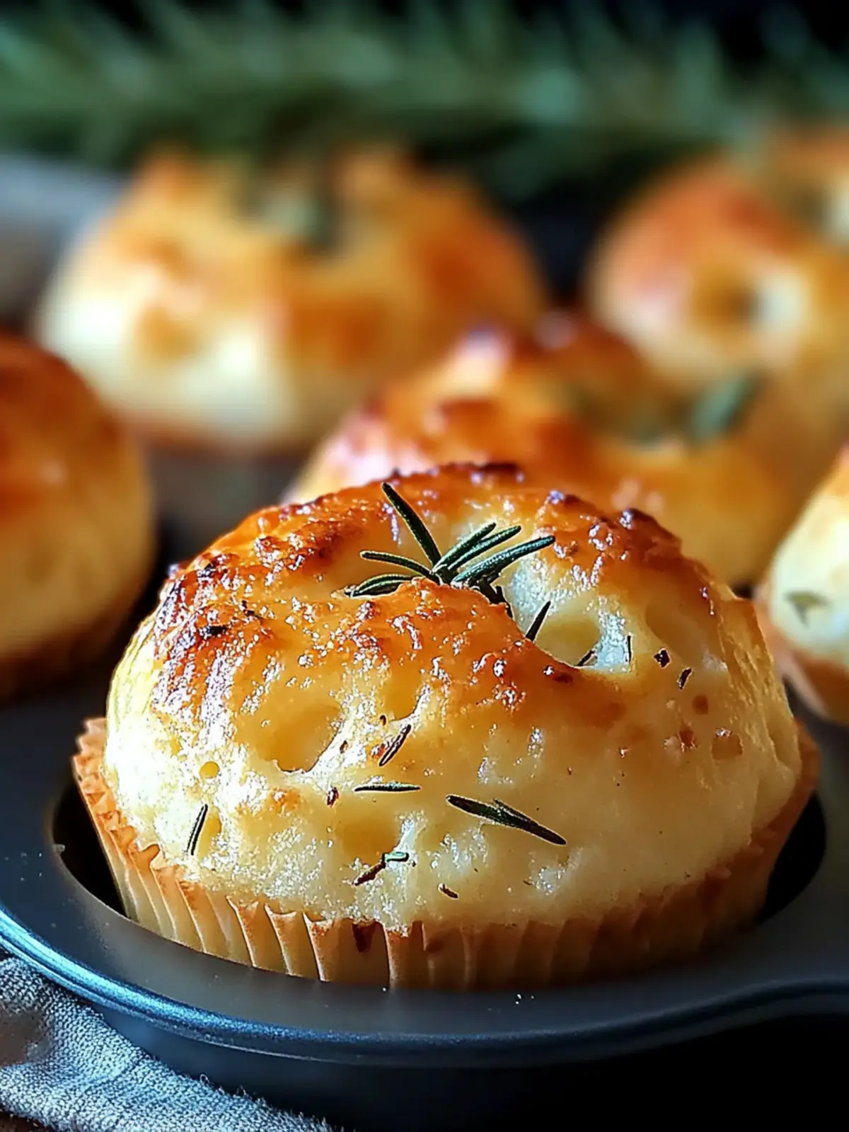 Golden Crust Garlic Rosemary Focaccia Muffins