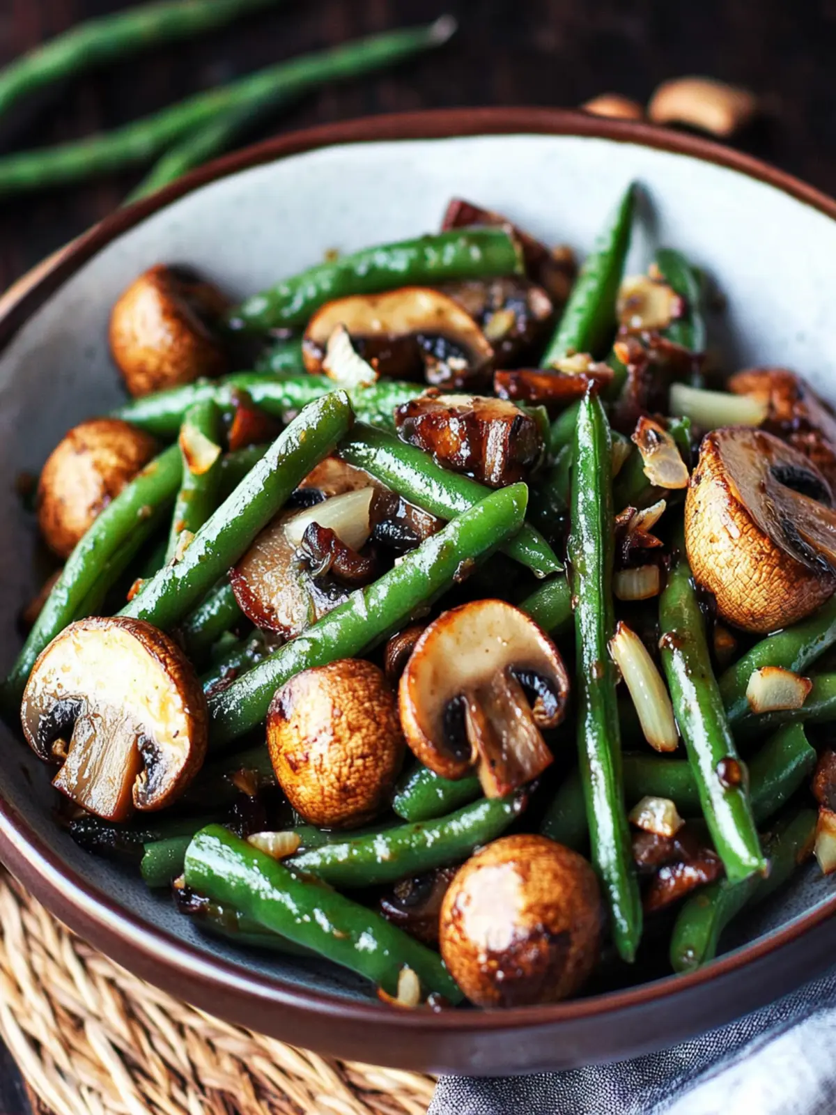 Balsamic Garlic Roasted Green Beans and Mushrooms