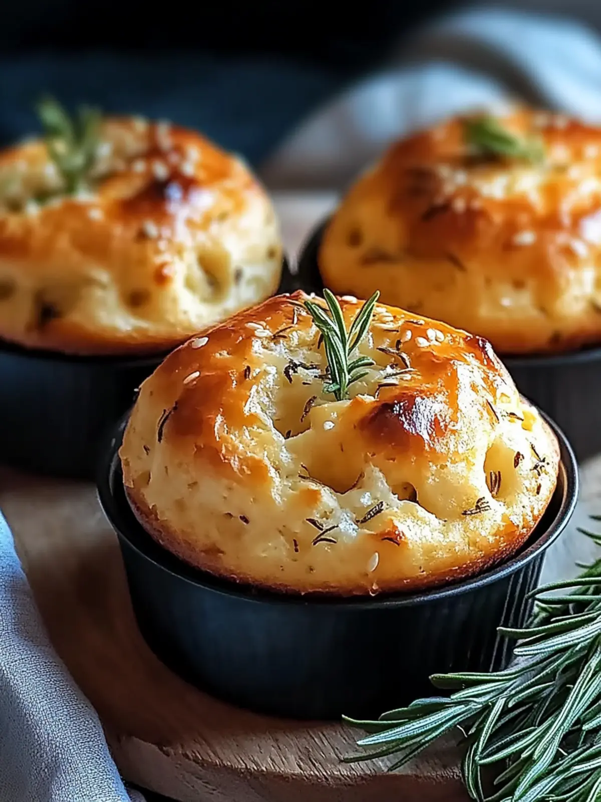 Golden Crust Garlic Rosemary Focaccia Muffins