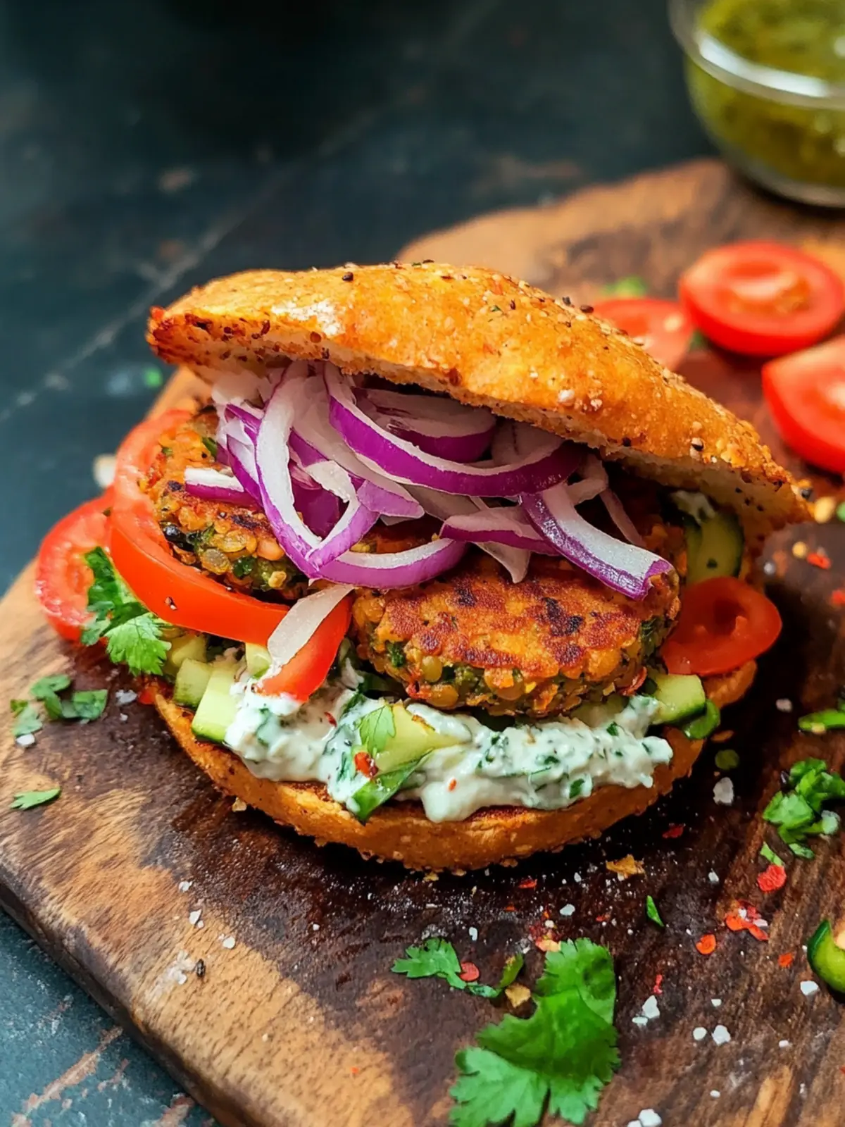 Crispy Lentil Veggie Patties Sandwich