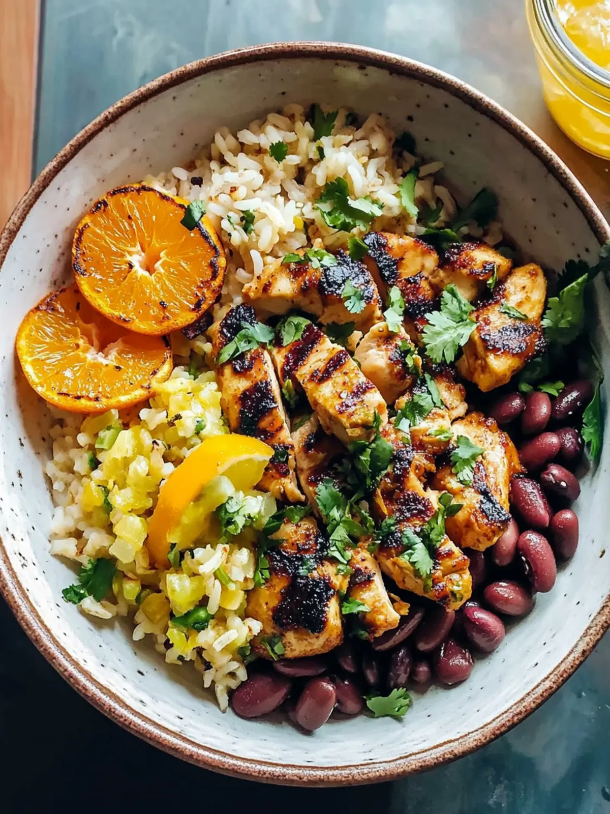 Cilantro Orange Chicken with Rice and Beans