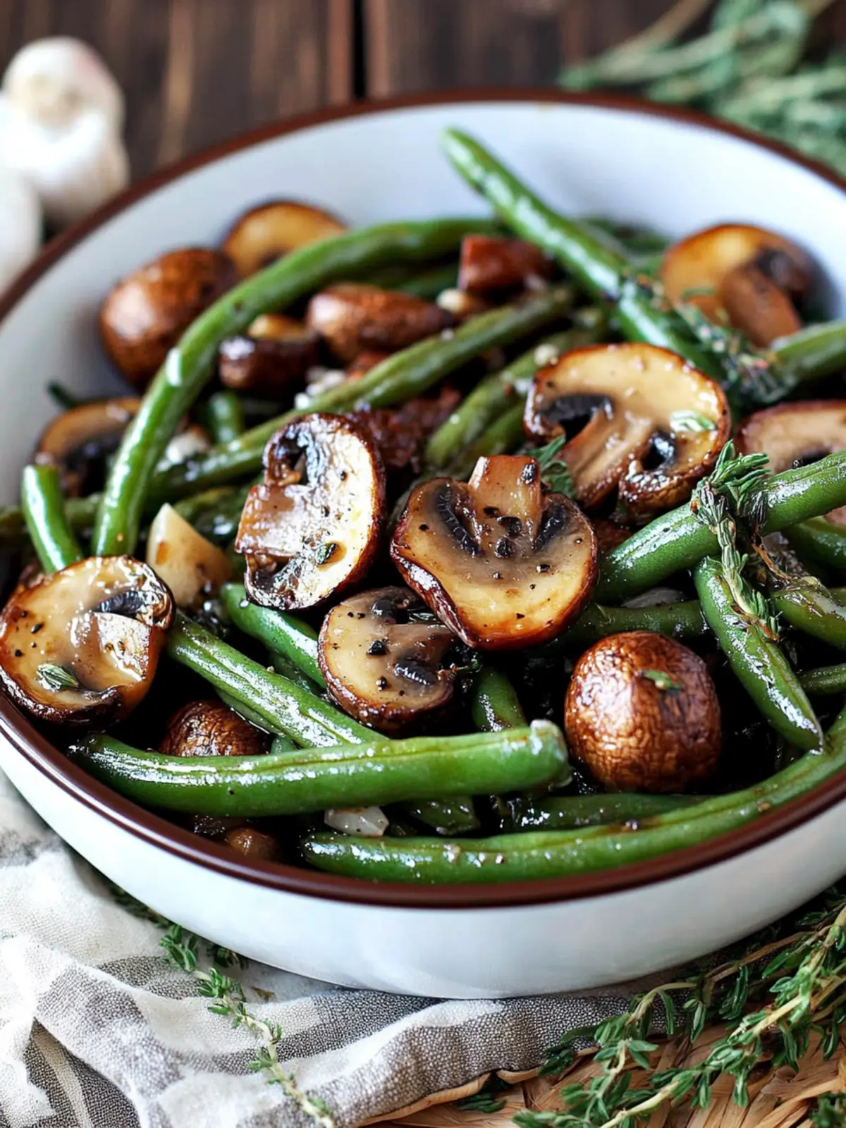 Balsamic Garlic Roasted Green Beans and Mushrooms