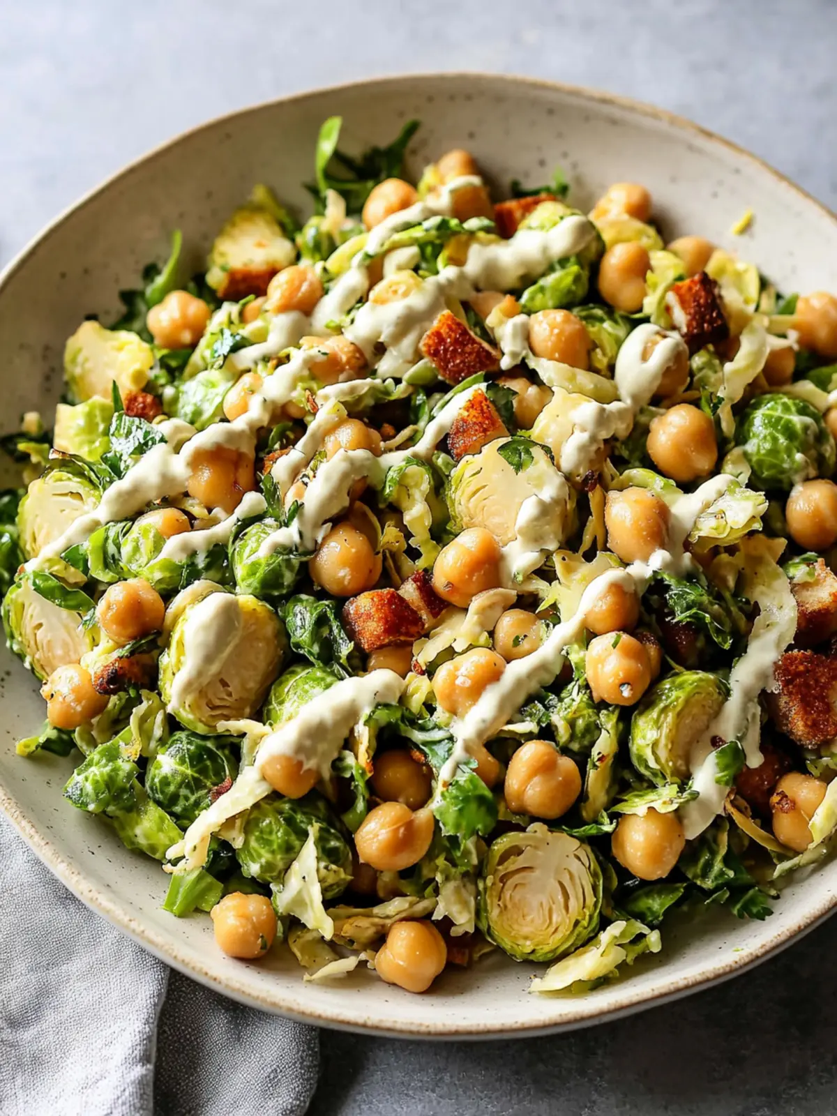 Shaved Brussels Sprouts Salad with Chickpeas and Lemon Tahini