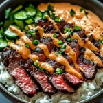 Korean BBQ Steak Rice Bowls with Spicy Cream Sauce Recipe