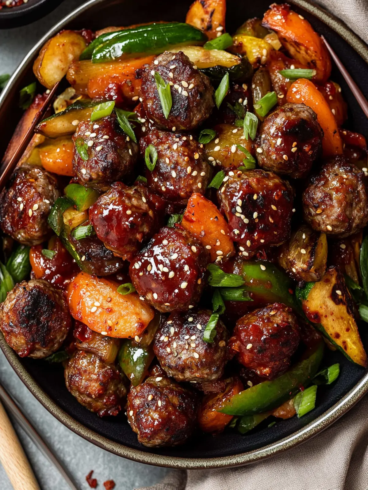 Korean BBQ Meatballs with Roasted Vegetables