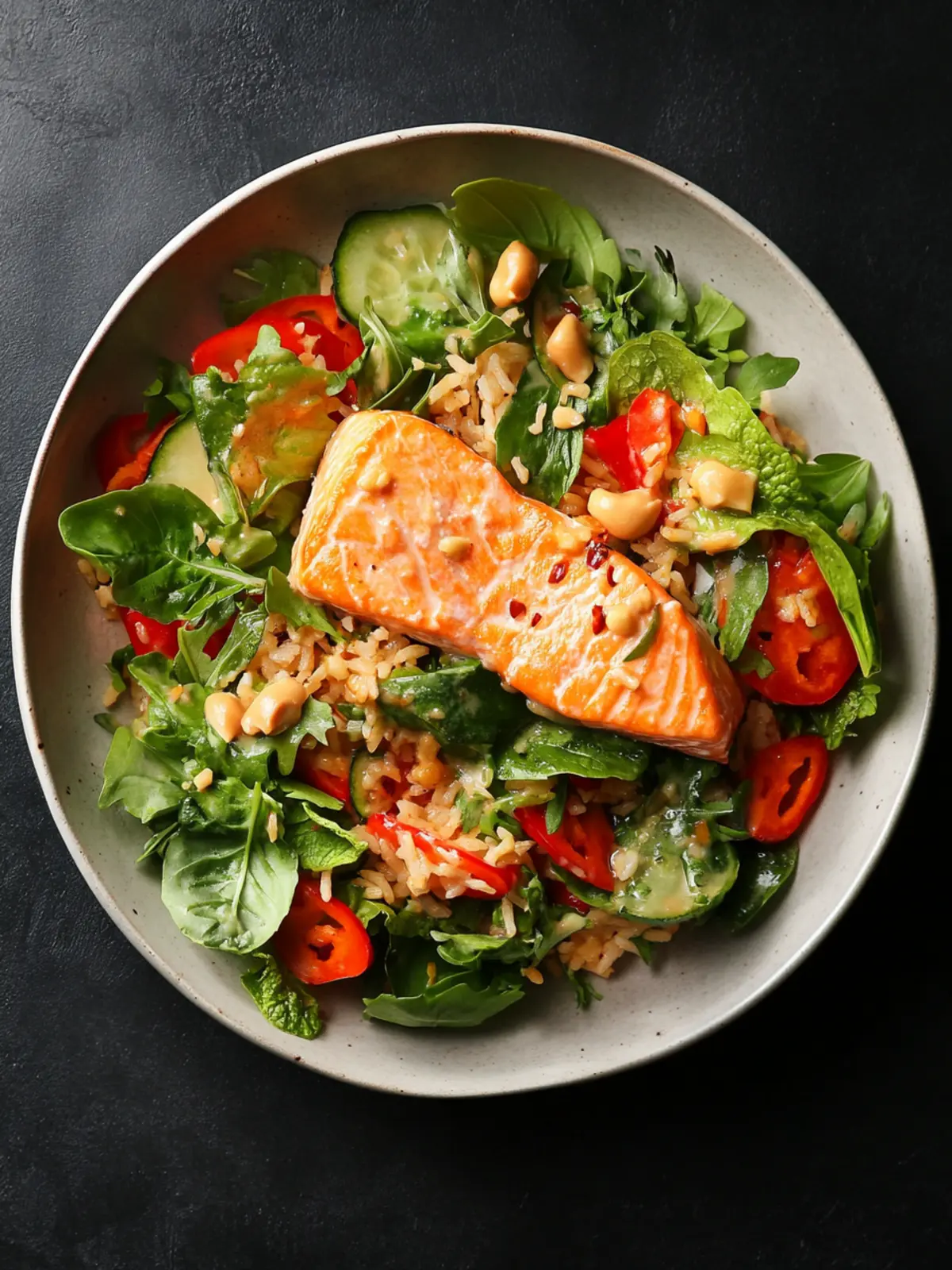 Crispy Rice Salmon Salad with Peanut Dressing