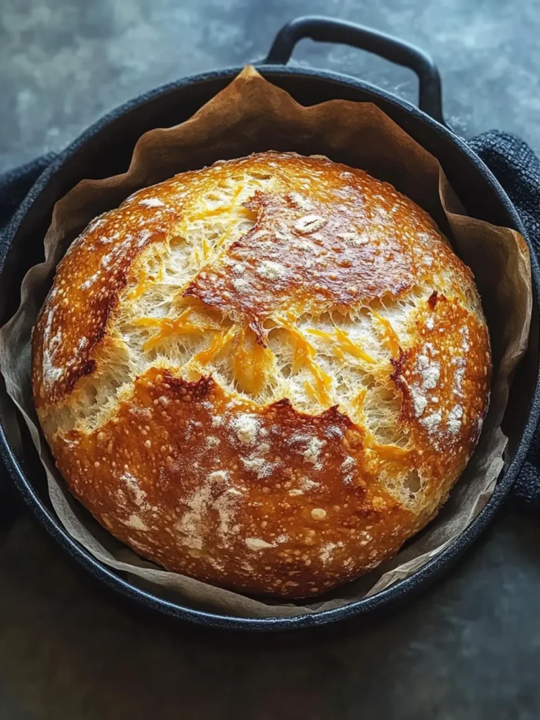 No Knead Cheddar Bread in the Dutch Oven