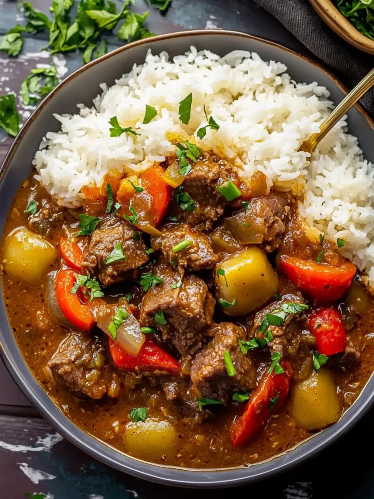 Caribbean-Style Beef Stew with Rice