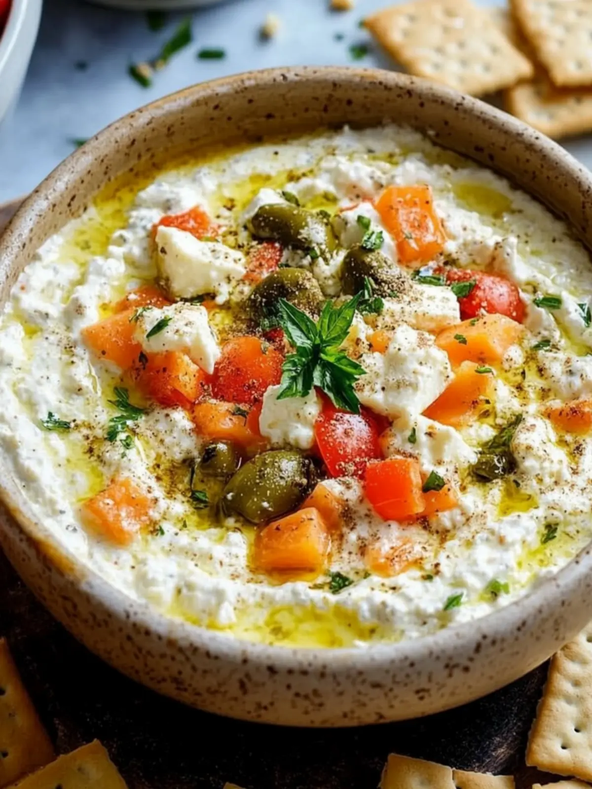 High Protein Cottage Cheese Giardiniera Dip