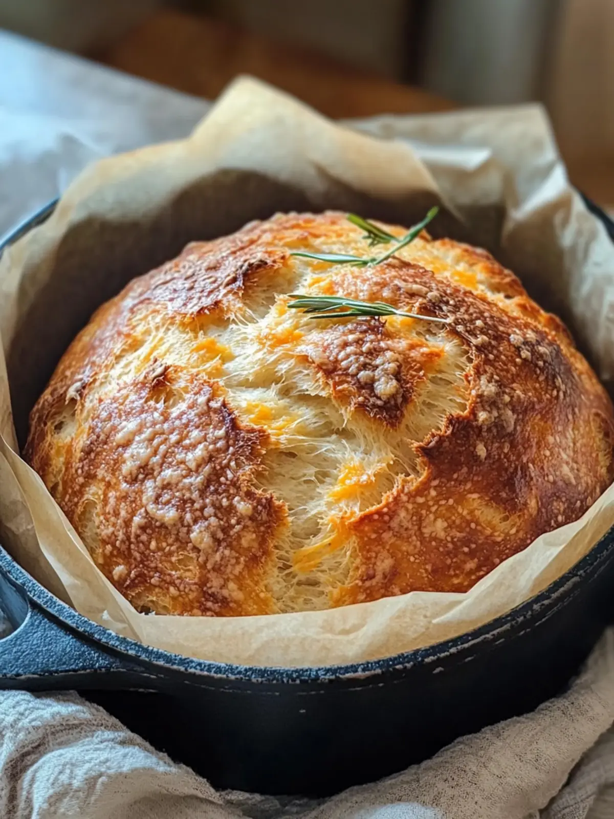 No Knead Cheddar Bread in the Dutch Oven