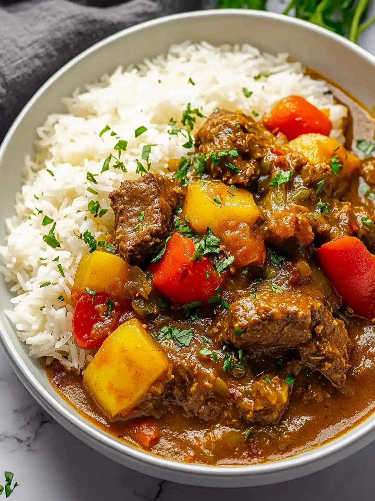 Caribbean-Style Beef Stew with Rice