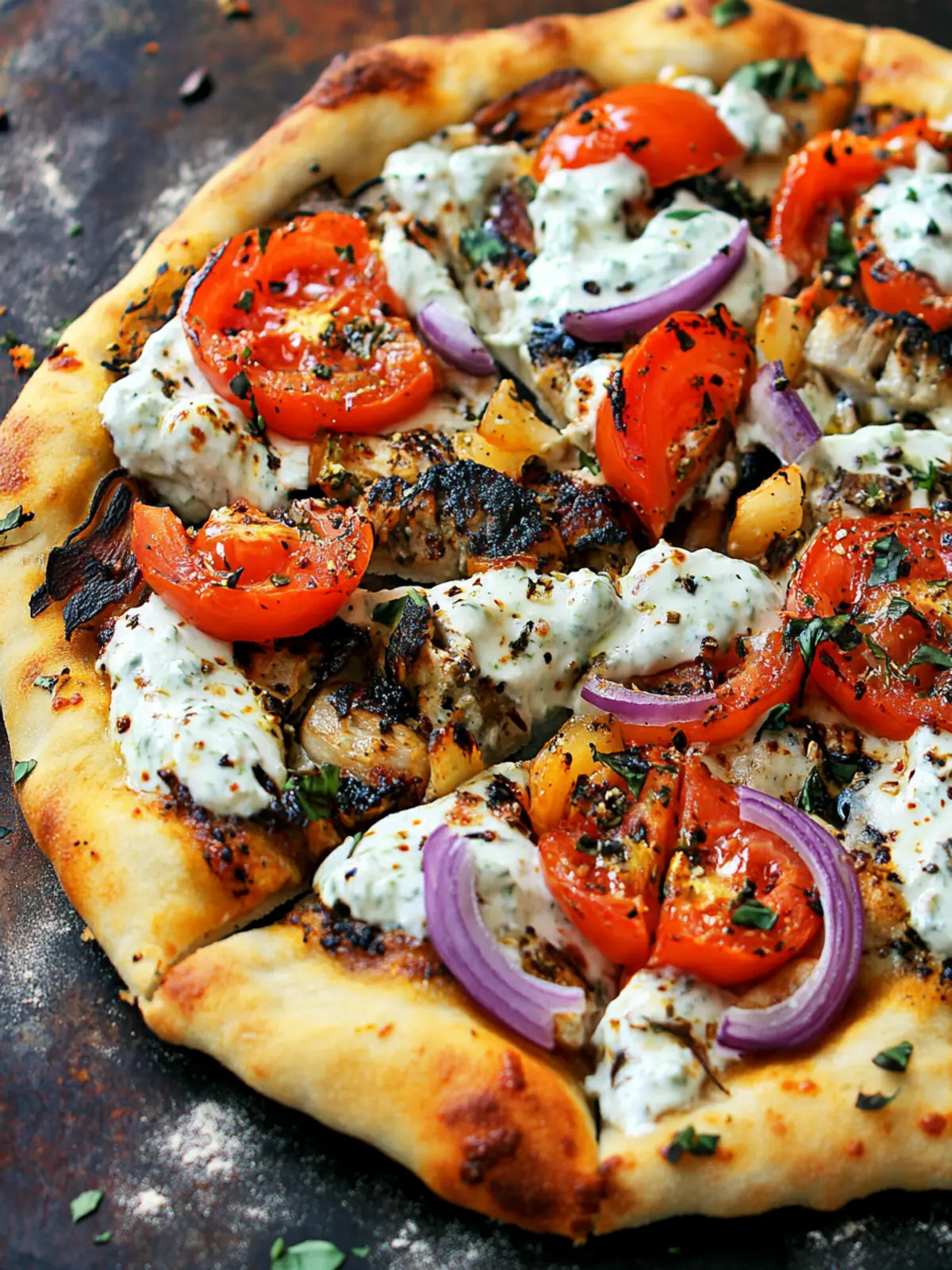 Gyro Pizza with a Tzatziki Drizzle