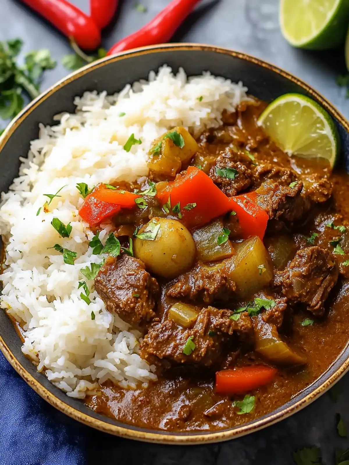 Caribbean-Style Beef Stew with Rice