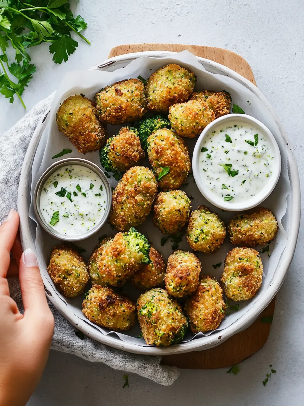 Vegan Broccoli Tater Tots with Herb Dip