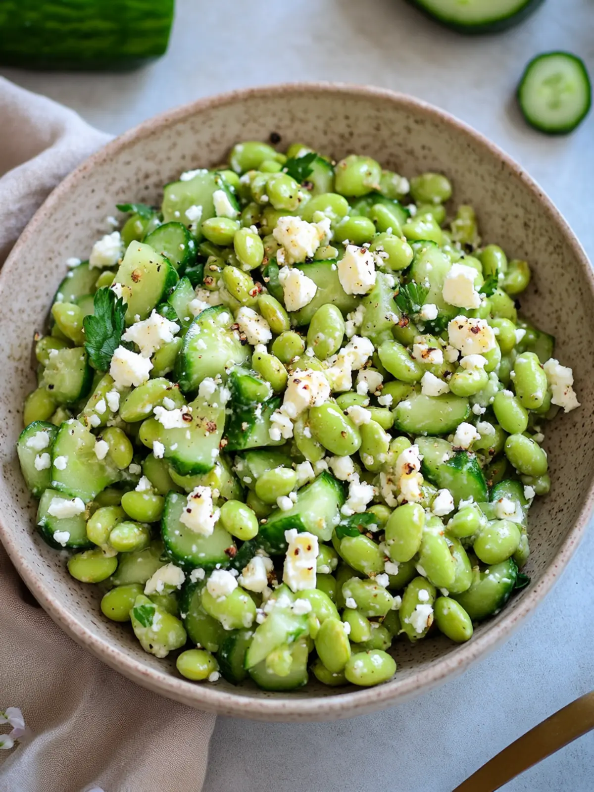 10-Minute Edamame Salad with Cucumber and Feta