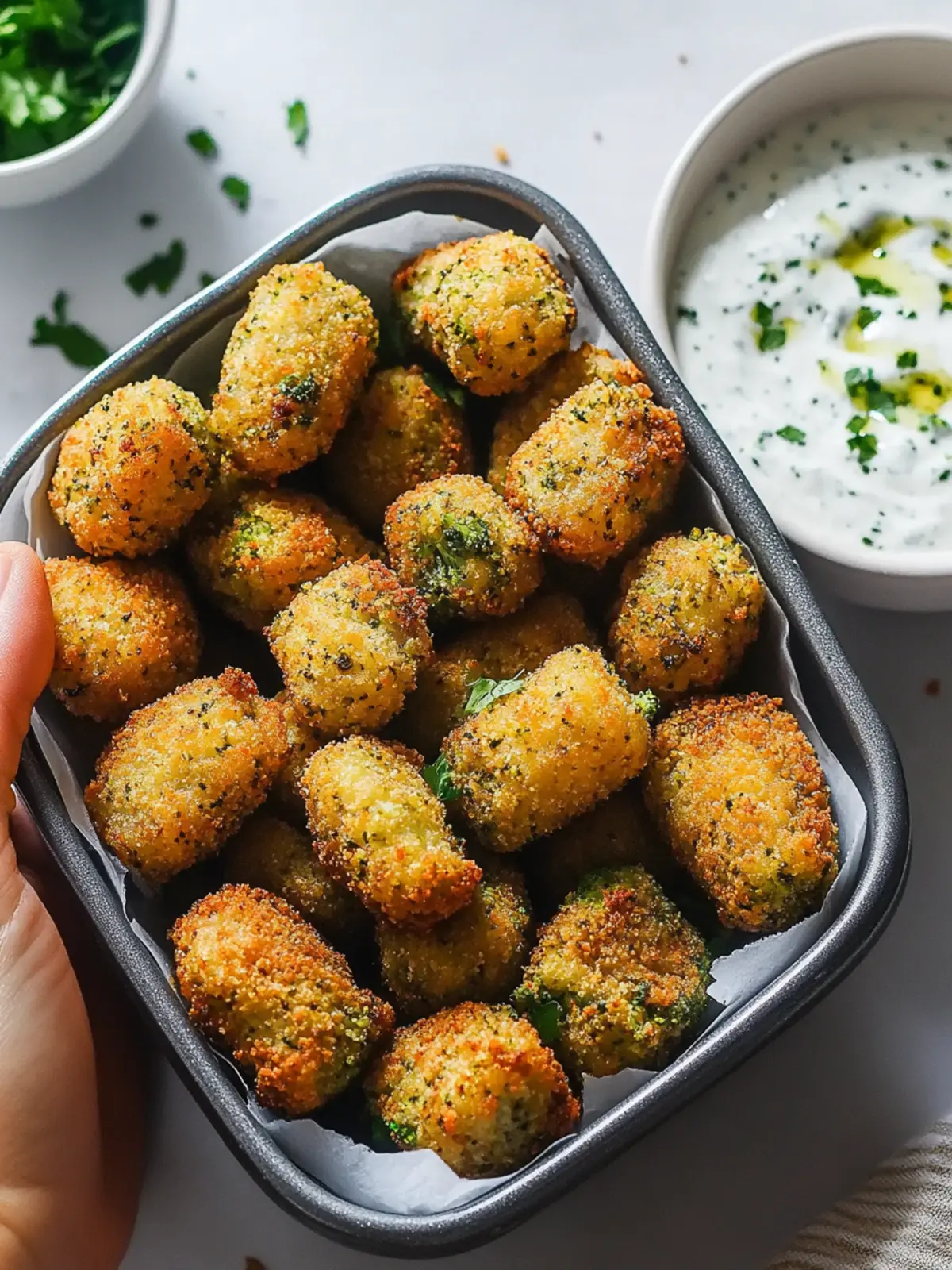 Vegan Broccoli Tater Tots with Herb Dip
