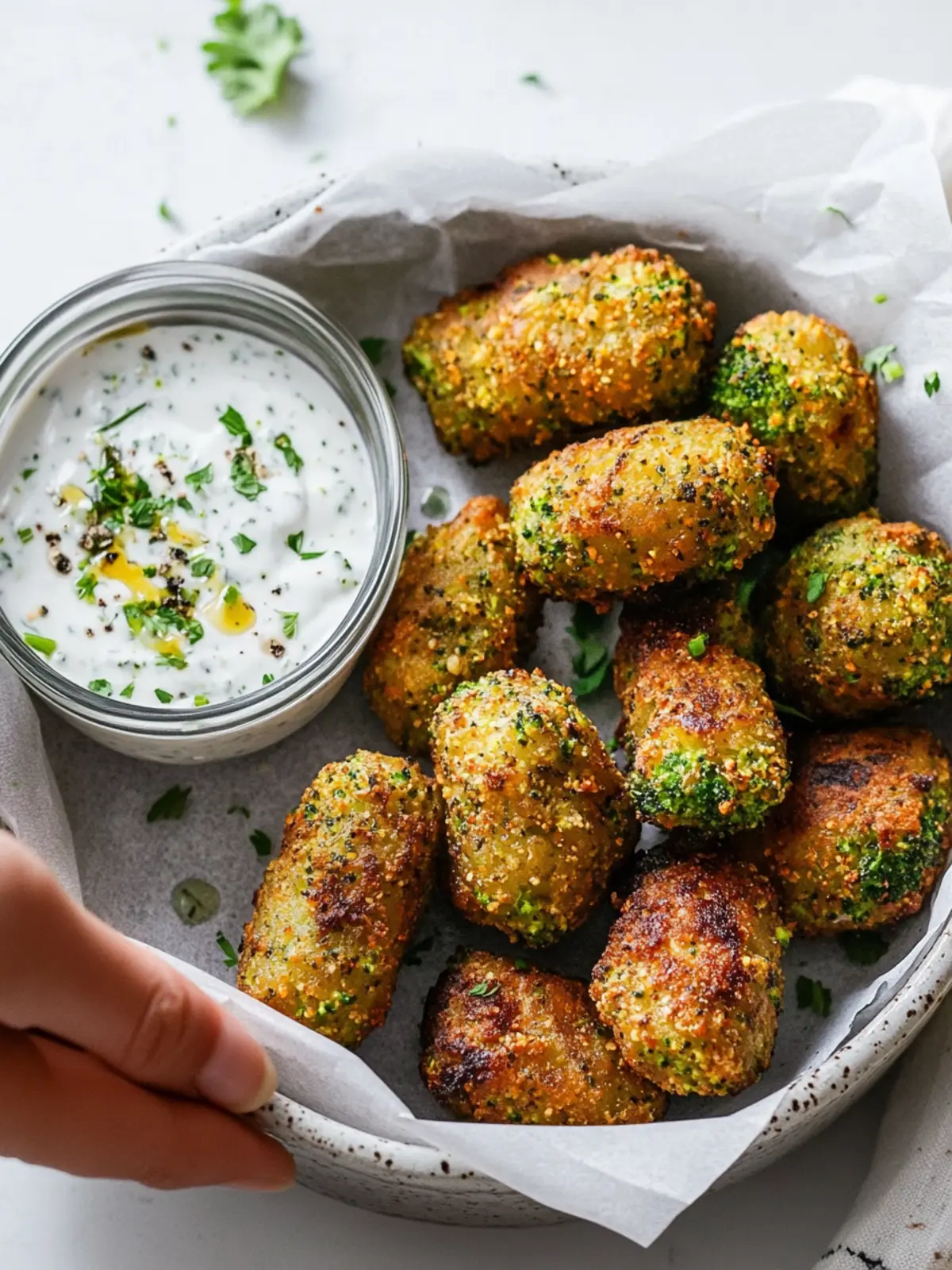 Vegan Broccoli Tater Tots with Herb Dip