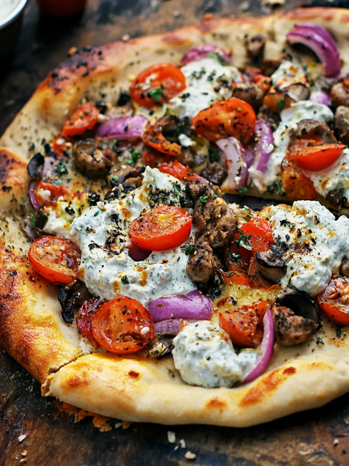 Gyro Pizza with a Tzatziki Drizzle
