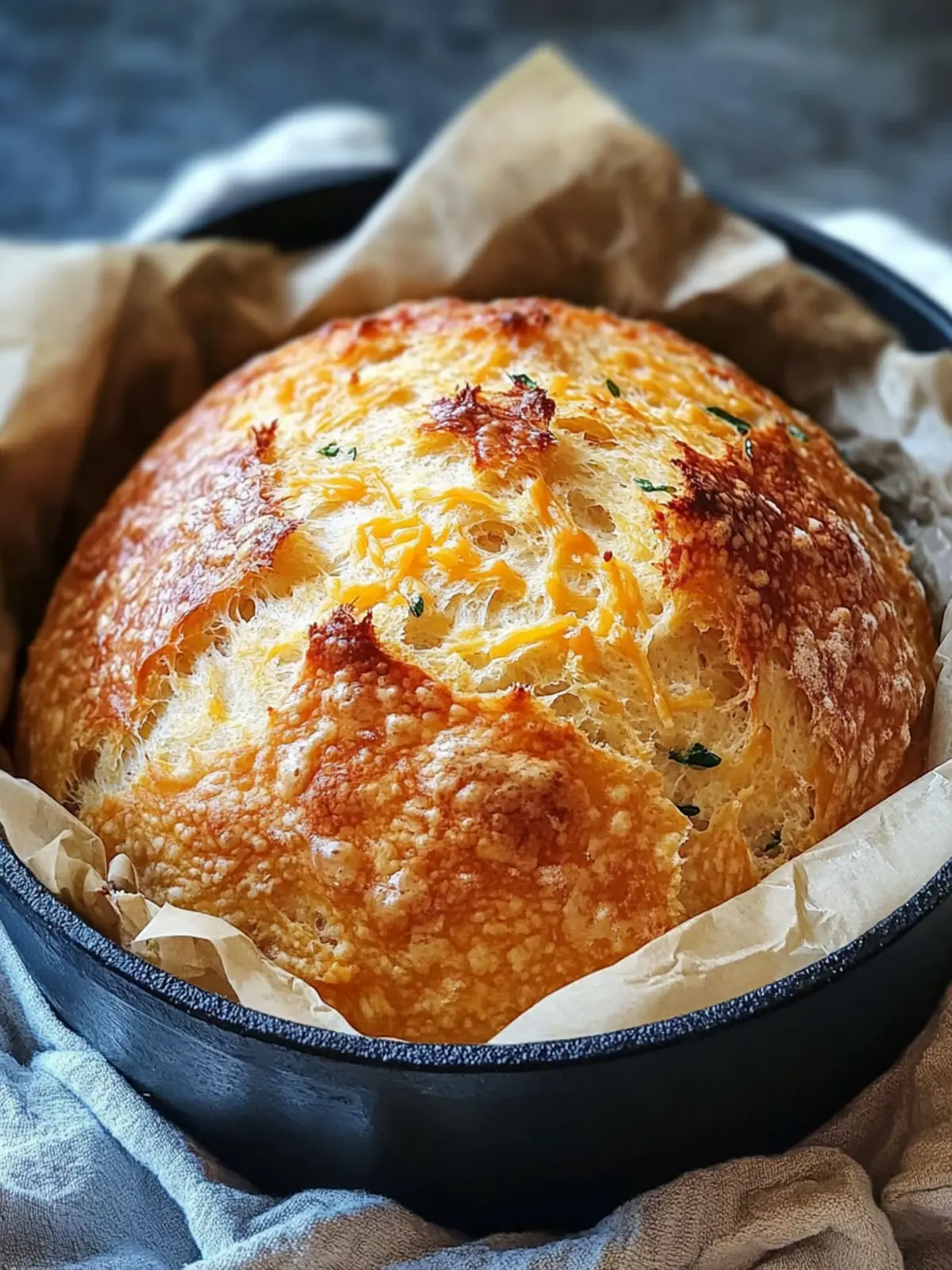 No Knead Cheddar Bread in the Dutch Oven