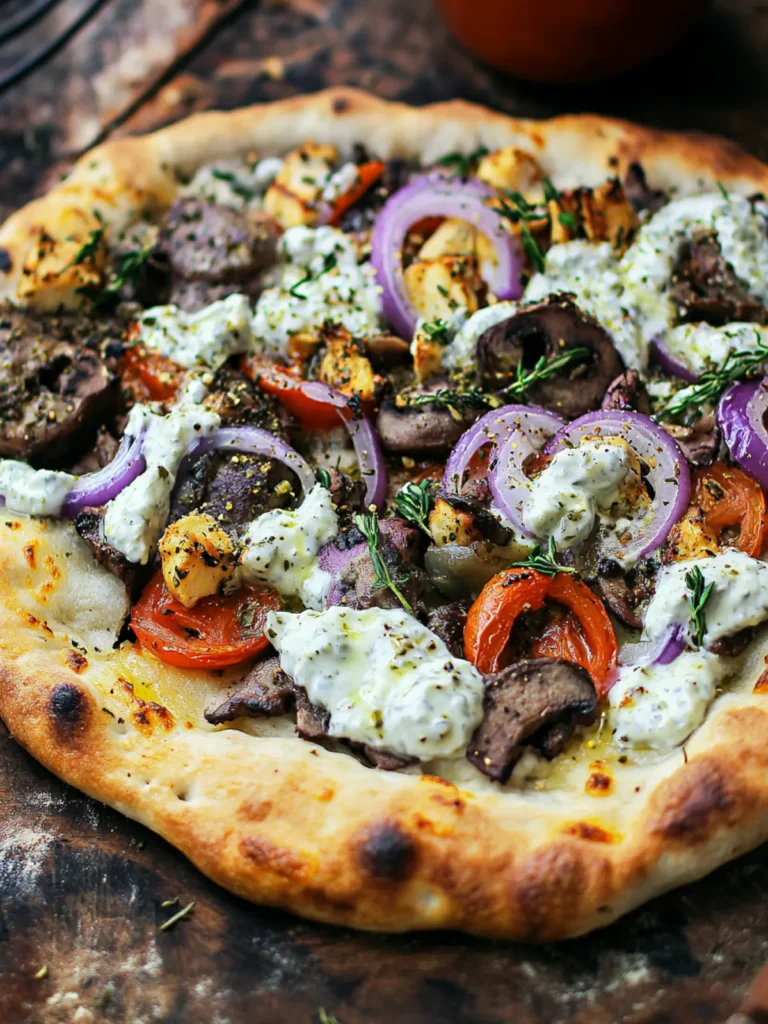 Gyro Pizza with a Tzatziki Drizzle