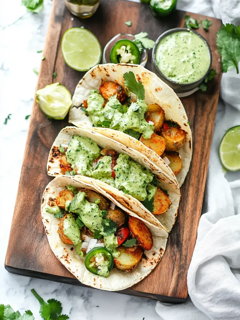 Crispy Vegan Potato Tacos with Jalapeño Cilantro Sauce
