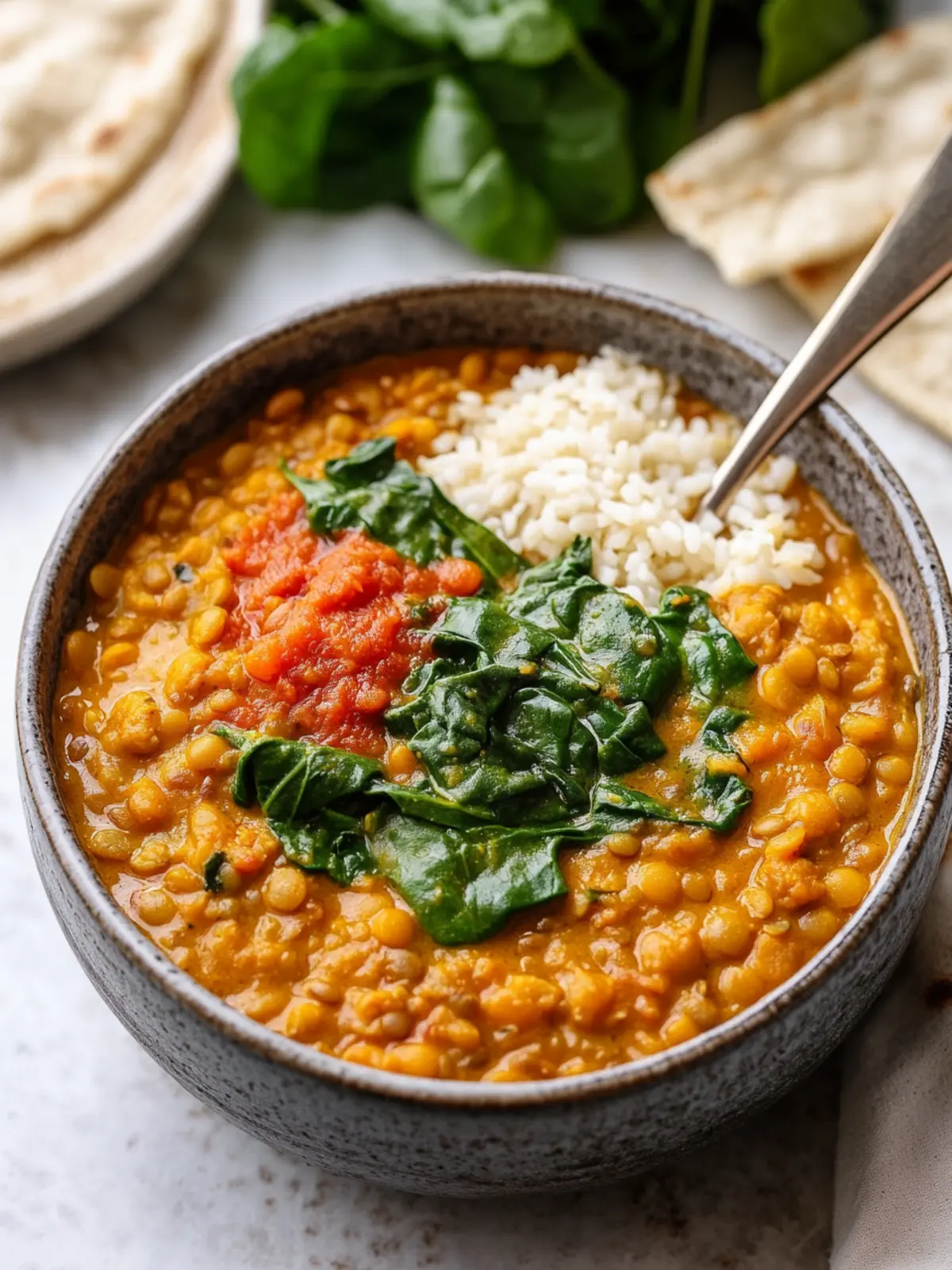 Diabetics Dinner Lentil and Spinach Curry
