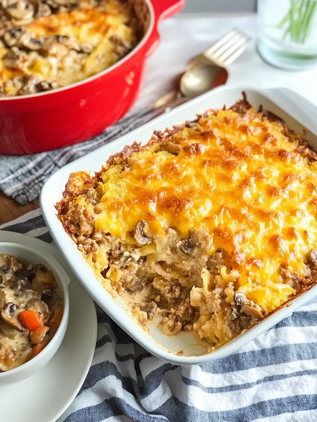Healthy Dinner Hamburger and Hash Brown Casserole with Cream of Mushroom Soup