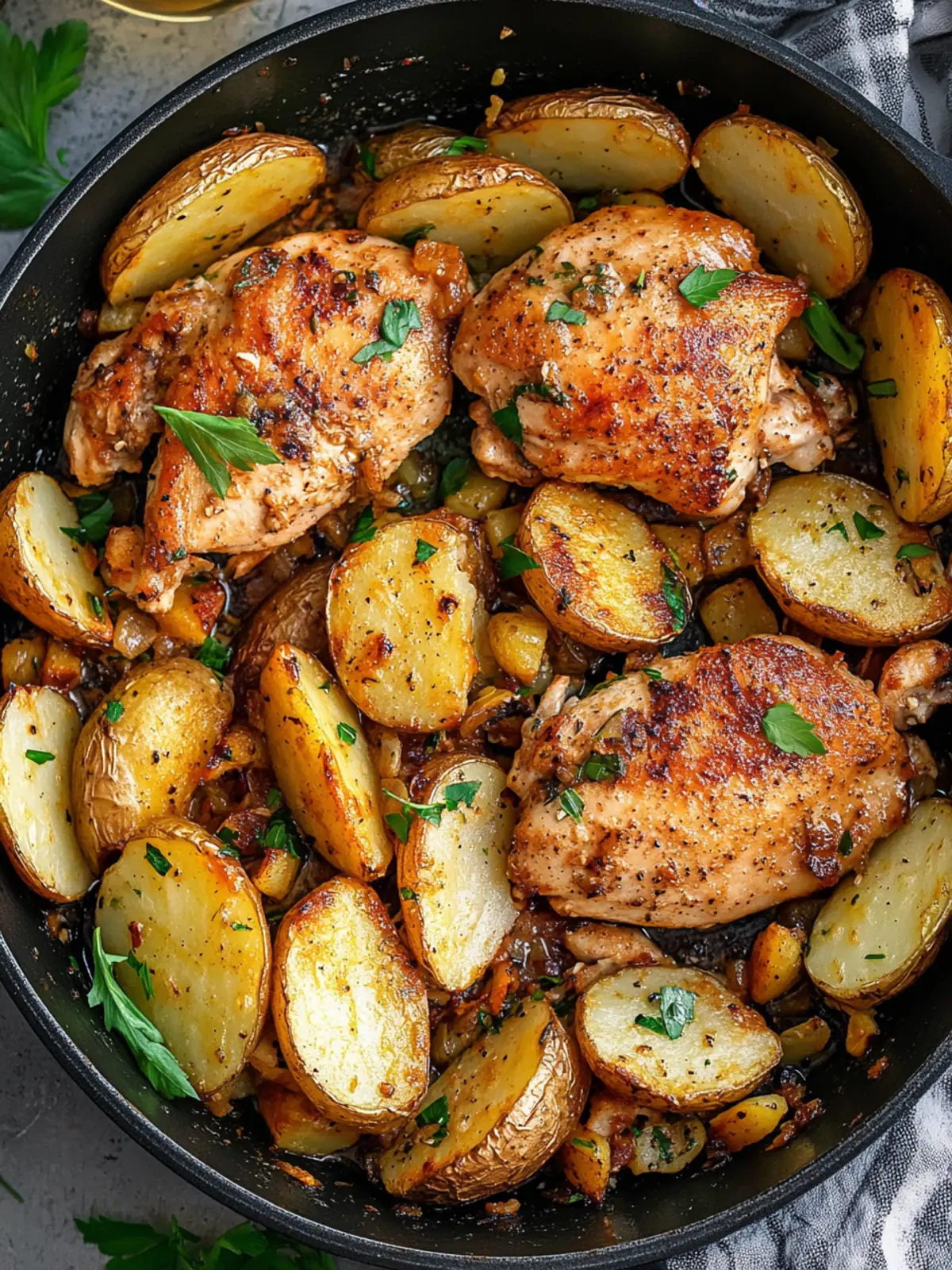 High Protein Garlic Chicken and Potatoes Skillet