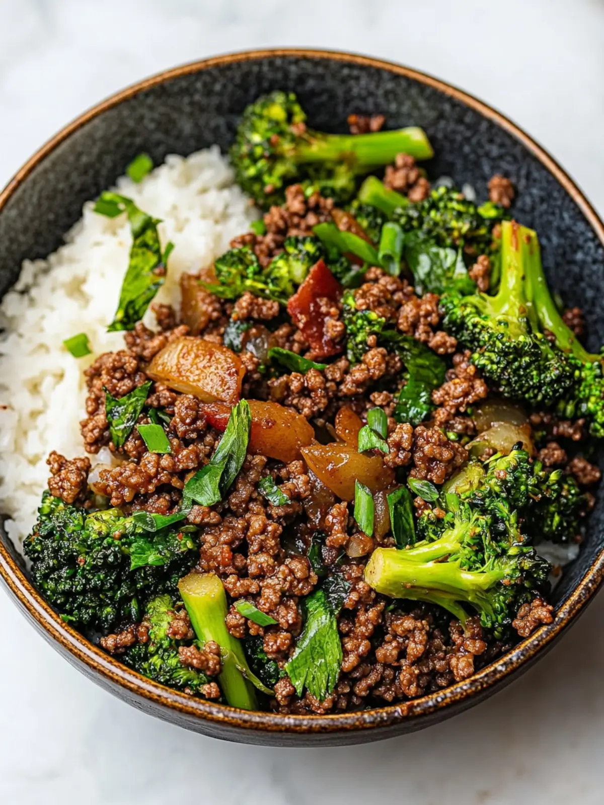 High Protien Crispy Ground Beef and Baby Broccoli Power Bowls