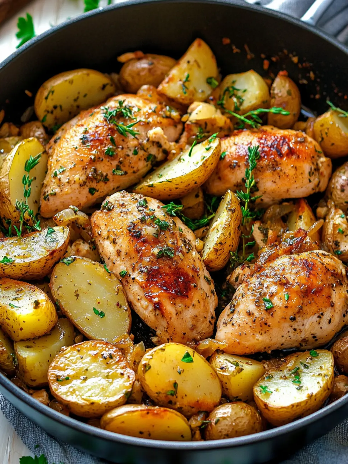High Protein Garlic Chicken and Potatoes Skillet