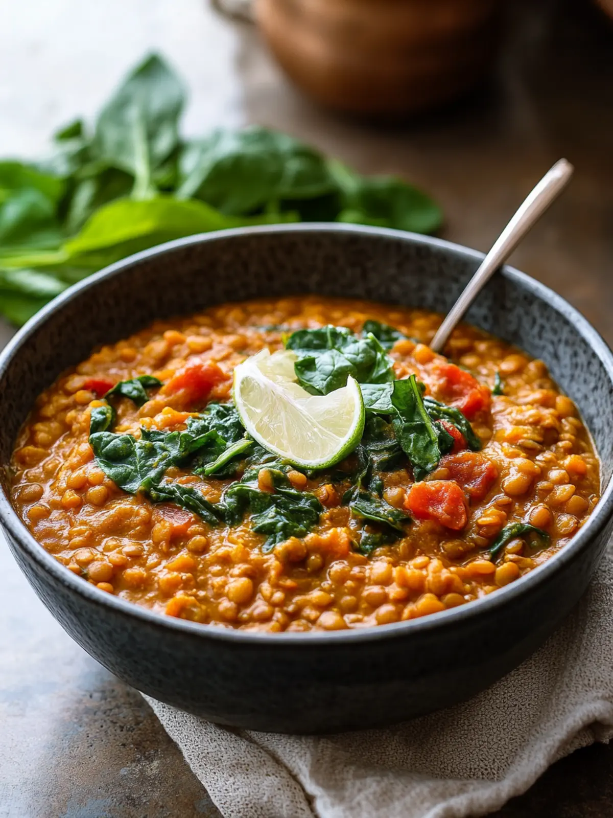 Diabetics Dinner Lentil and Spinach Curry