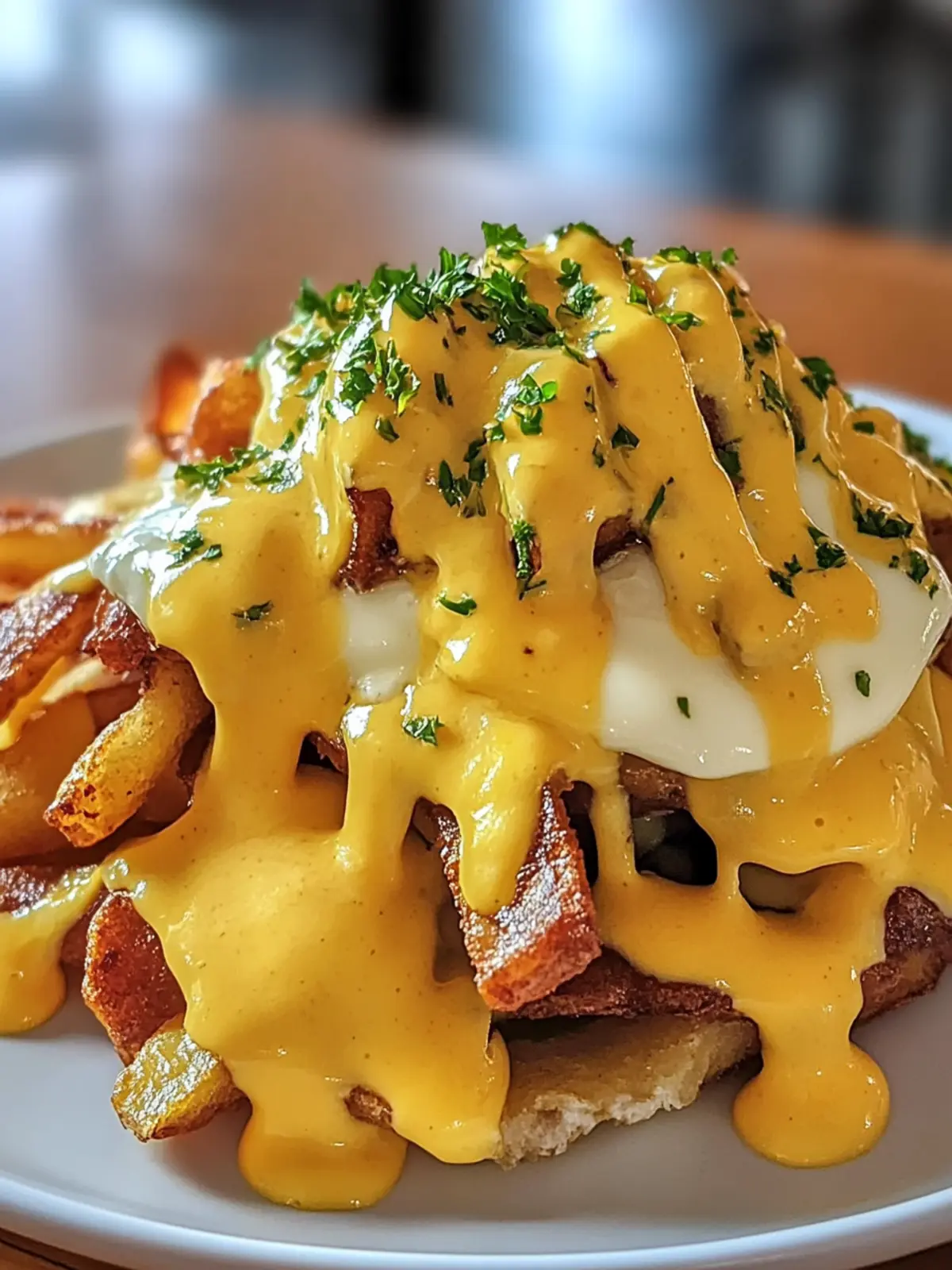 Breakfast Poutine with Hollandaise Sauce