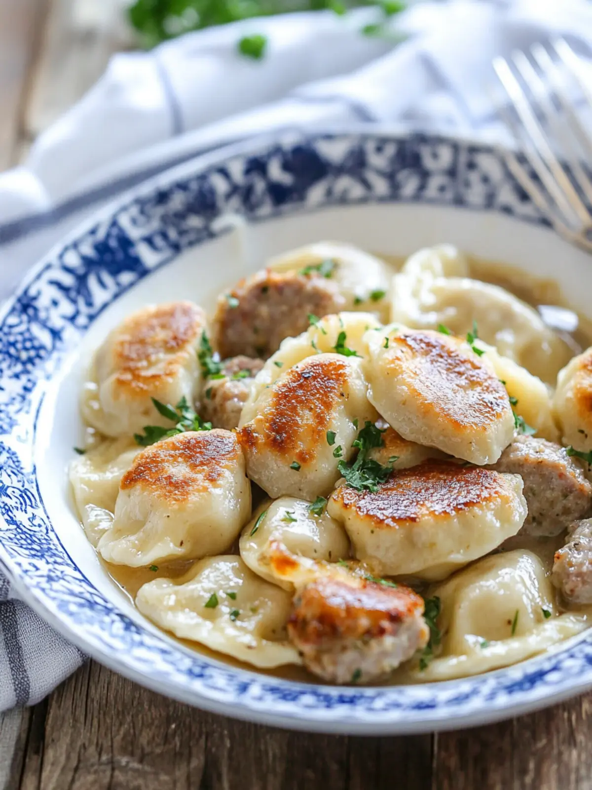 4-Ingredient Slow Cooker Sausage and Pierogies