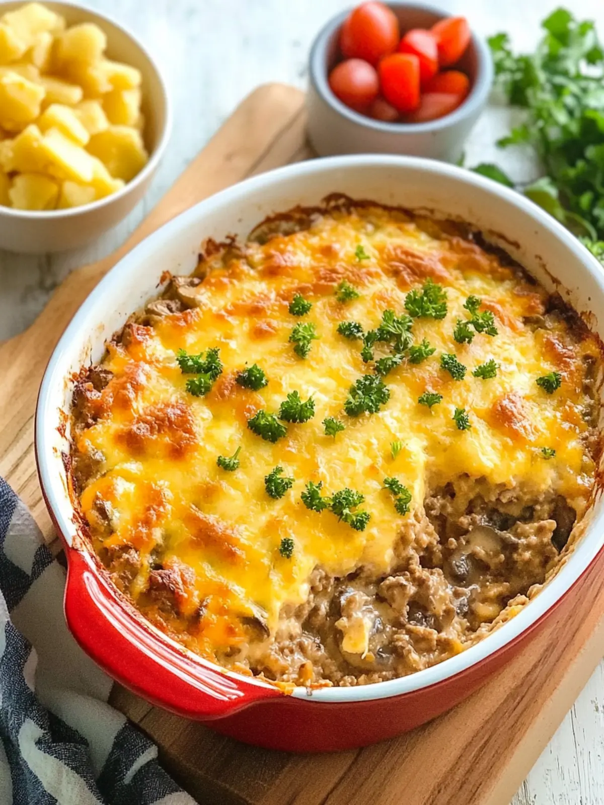 Healthy Dinner Hamburger and Hash Brown Casserole with Cream of Mushroom Soup
