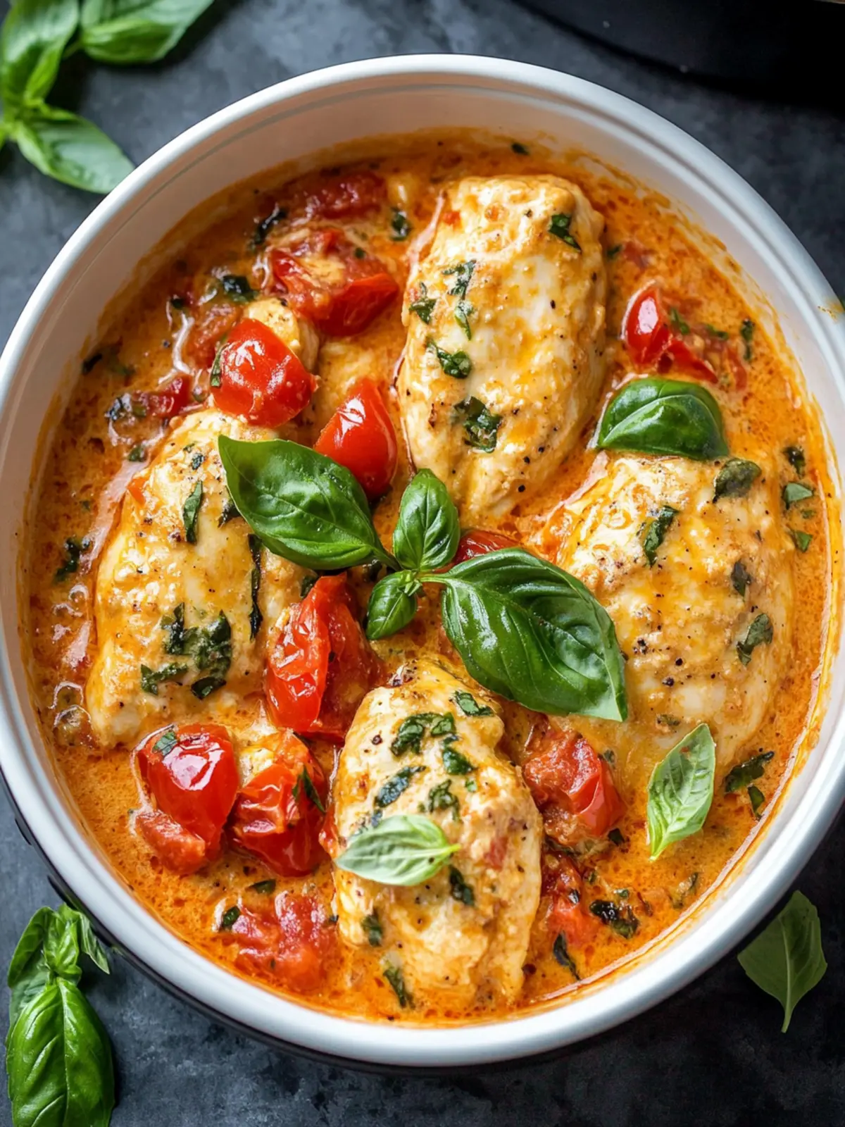 Slow Cooker Creamy Tomato Basil Chicken