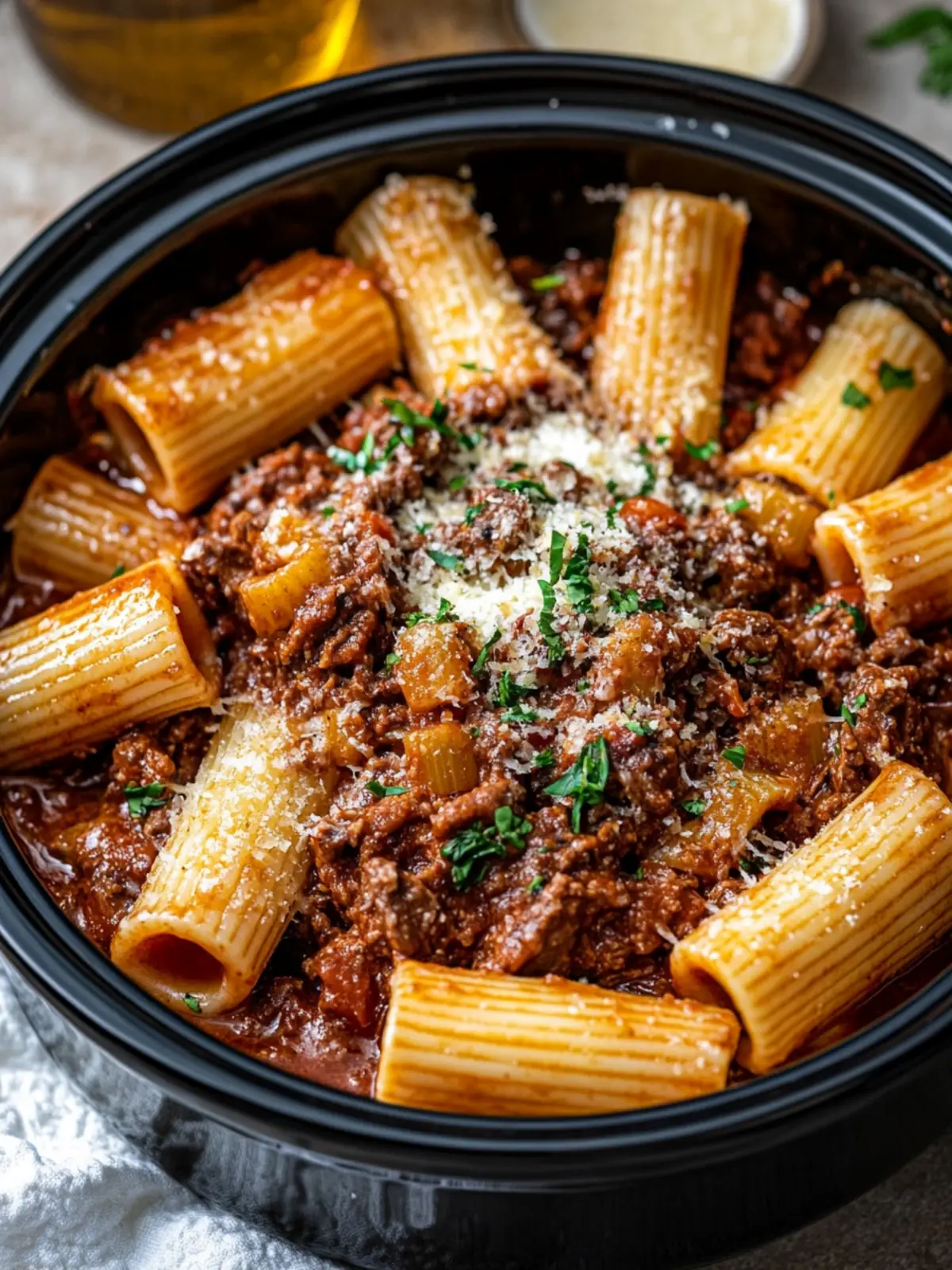 Slow Cooker Red Wine Beef Ragu Rigatoni