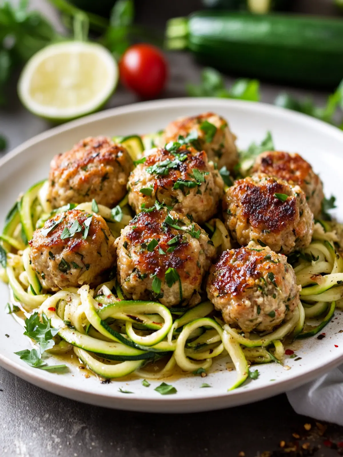 cardiac diet Turkey-Chicken Meatballs with Zucchini Noodles