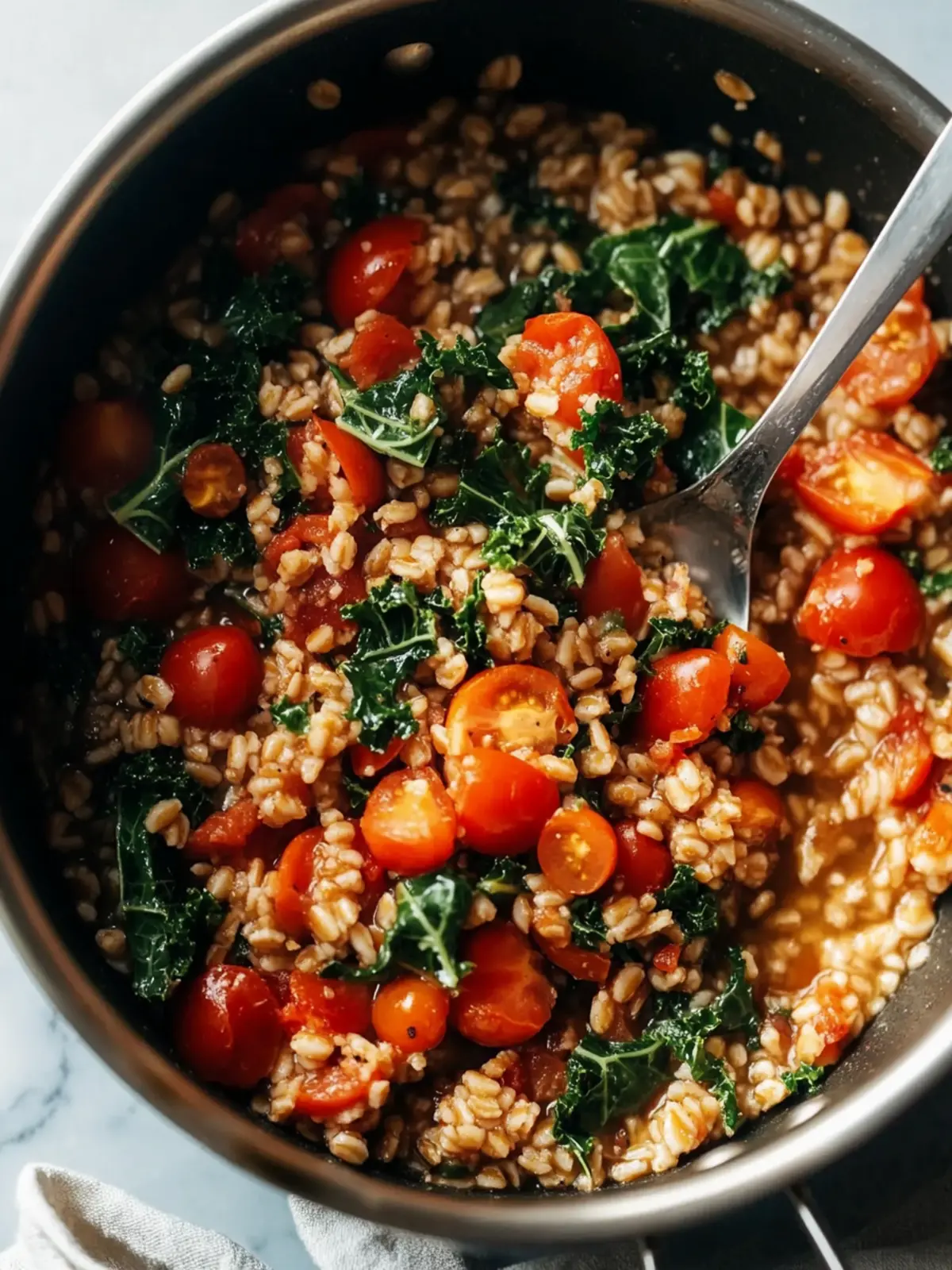 One-Pan Farro with Tomatoes and Kale