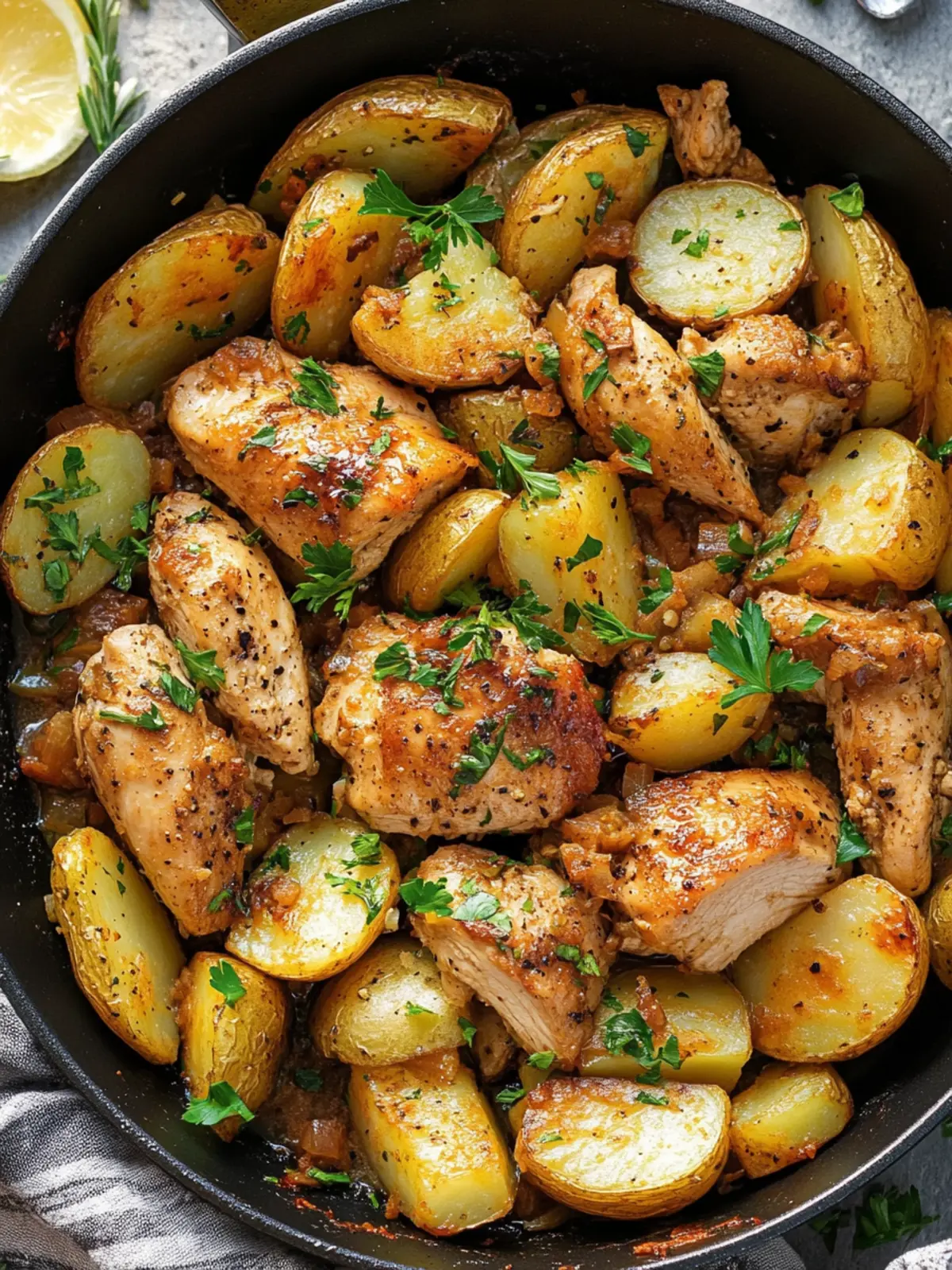 High Protein Garlic Chicken and Potatoes Skillet